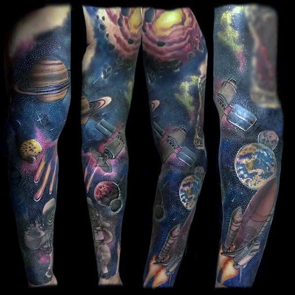 Outer Space Awesome Male Sleeve Tattoo Ideas