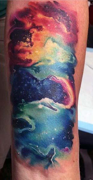 Outer Space Cosmos Sky Male Watercolor Arm Tattoos