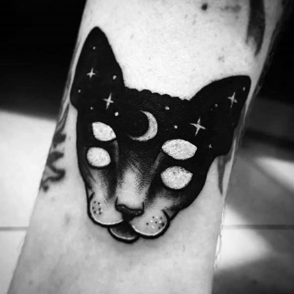 Outer Space Double Eyed Cat Tattoo Design Ideas For Men