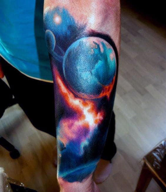 Outer Space Forearm Guys Sleeve Tattoos
