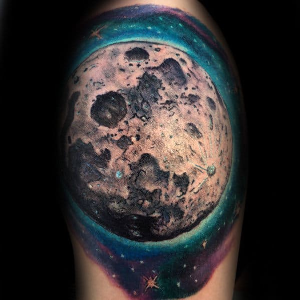Outer Space Guys Realistic Moon Arm Tattoo