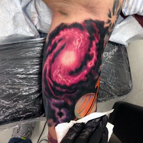 Outer Space Inner Arm Male Tattoo Ideas