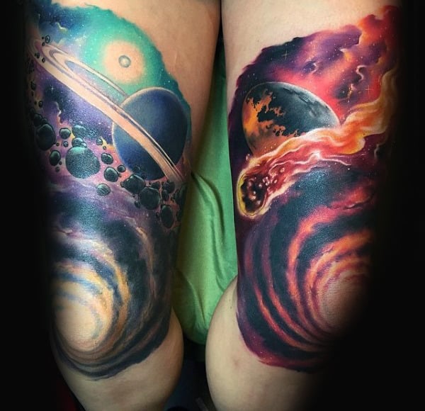 Outer Space Knee Tattoos For Men