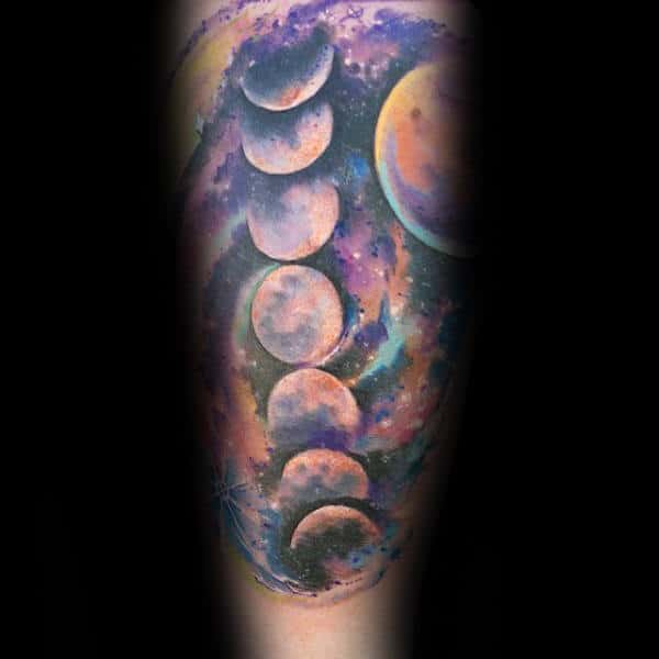 Outer Space Moon Phases Mens Forearm Sleeve Tattoo