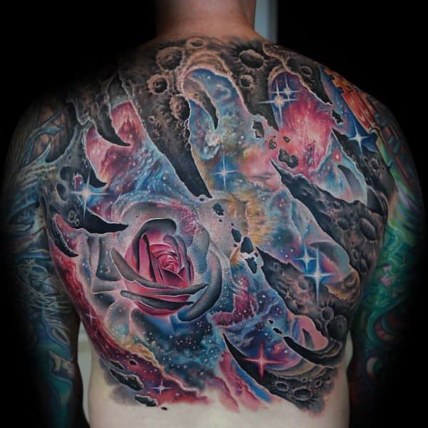 Outer Space Stars Back Mens 3d Coolest Tattoos