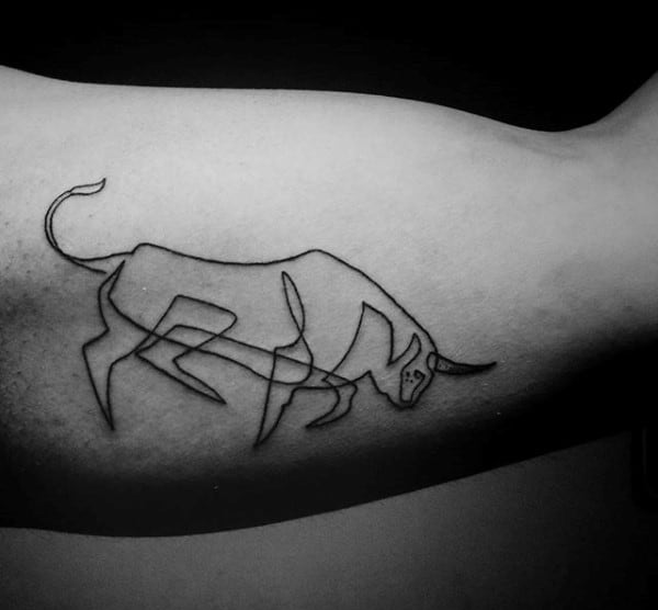Outline Black Ink Animal Bull Mens Bicep Tattoos