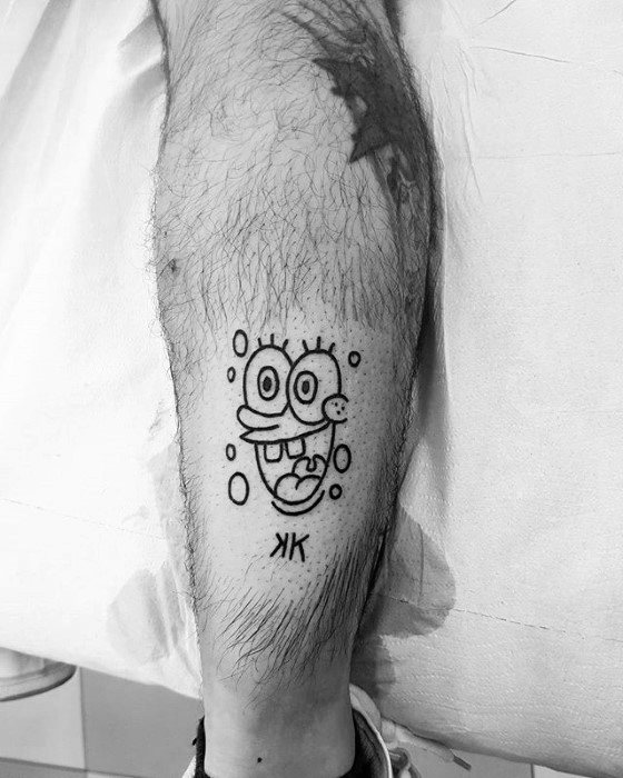 Outline Black Ink Spongebob Tattoo Designs For Guys