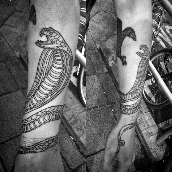 Outline Cobra Black In Guys Forearm Tattoo