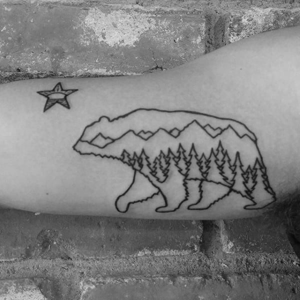 Outline Linework Guys California Bear Arm Tattoo