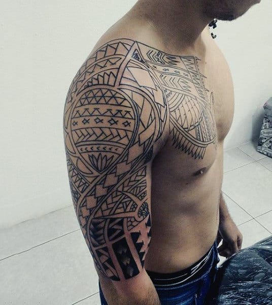 Outline Maori Male Tattoos Sleeve