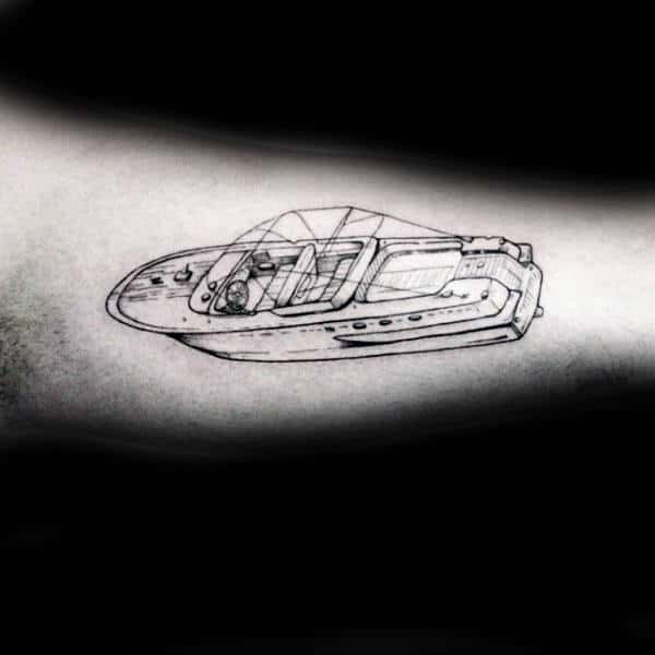 Outline Minimalist Guys Boat Arm Tattoo