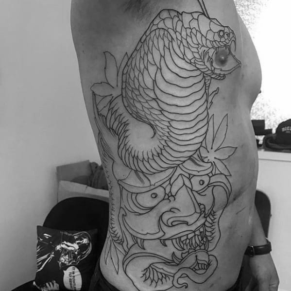 Outline Rib Cage Side Guys Tattoo Designs