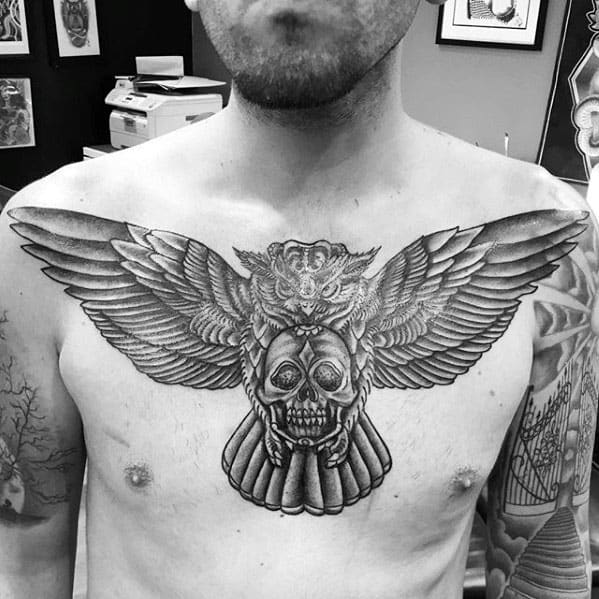 Owl Skull Chest Tattoo Ideas On Guys