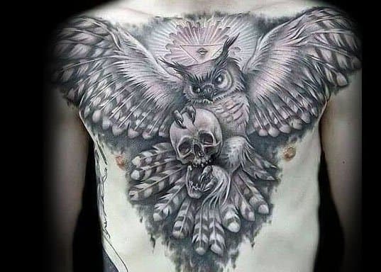 Owl Skull Mens Tattoo Ideas On Back