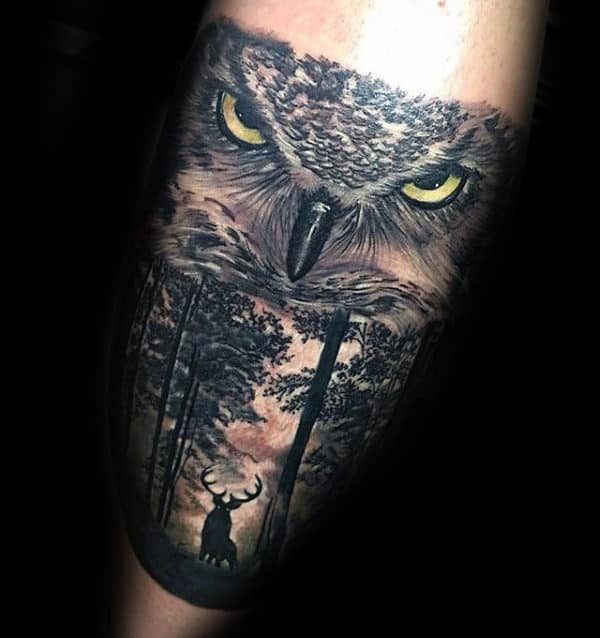 Owl With Deer Guys Forest Tattoo Ideas