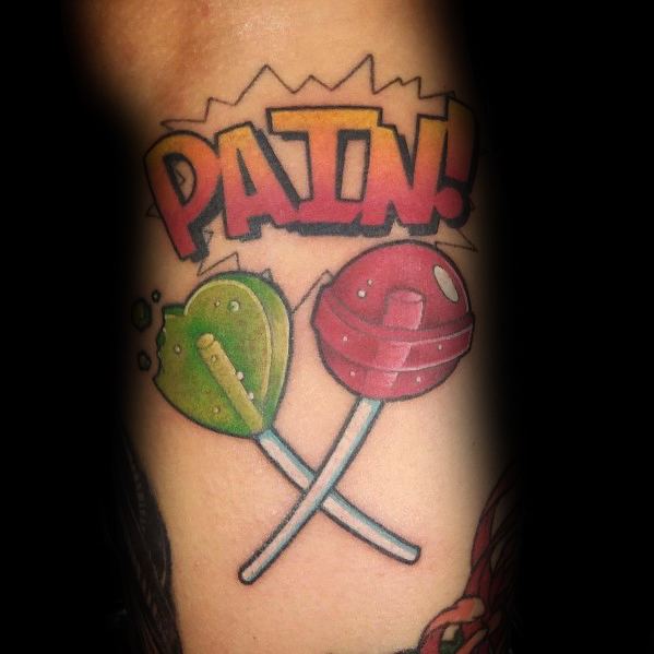 Pain Broken Lollipop Male Candy Themed Tattoos