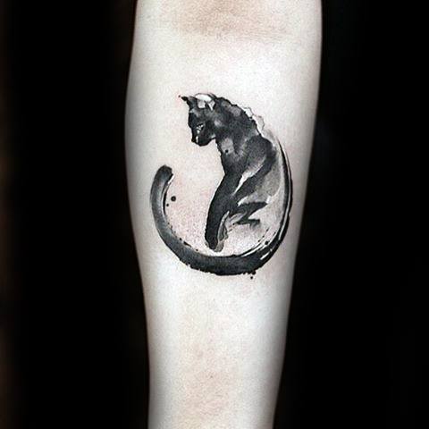 Paint Brush Stroke Watercolor Tattoo Cat Ideas For Guys
