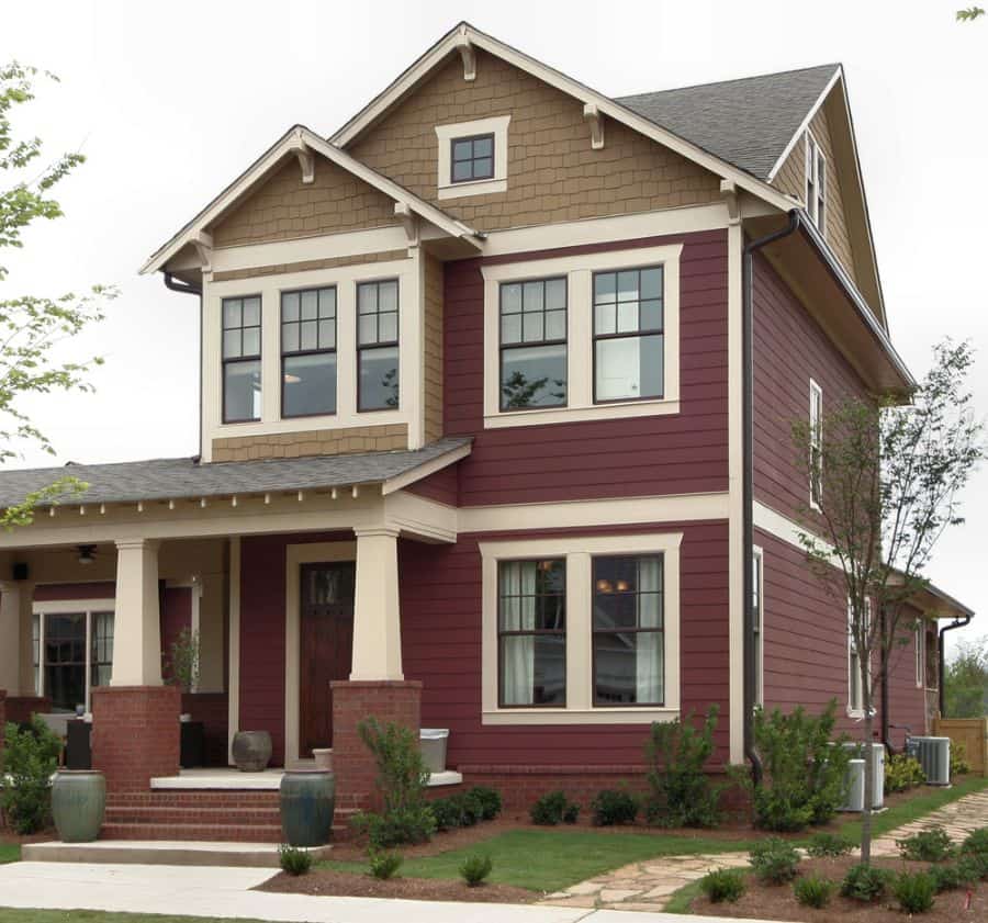 two tone brown and red craftsman home