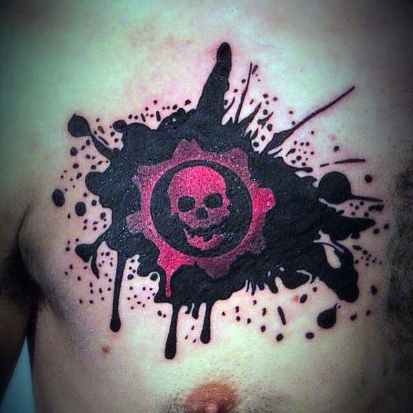 Paint Splatter Gears Of War Video Game Male Chest Tattoos