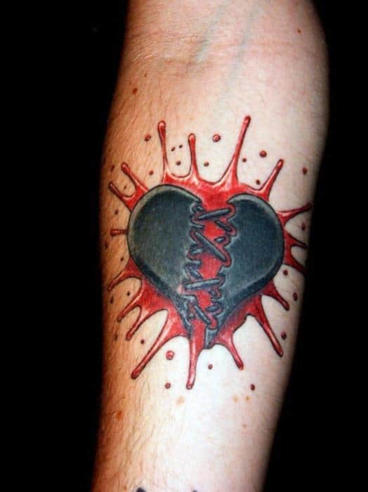 Paint Splatter Male Broken Heart Tattoo Designs Inner Forearm