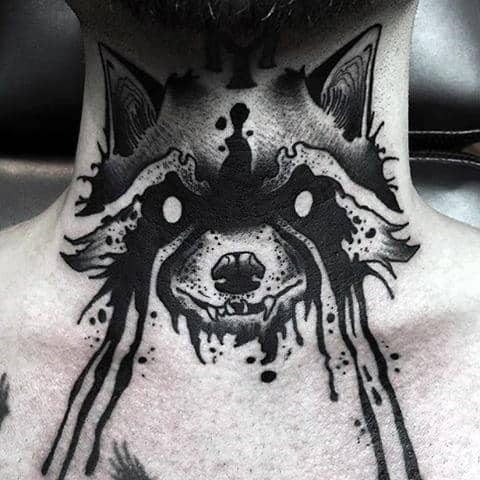 Paint Splatter Raccoon Mens Neck Tattoos