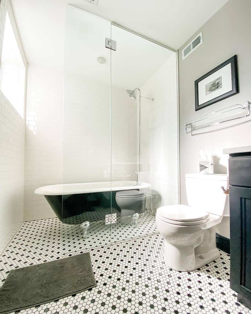 contemporary bathroom with black tub