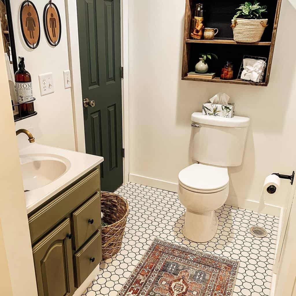simple bathroom with titled floor