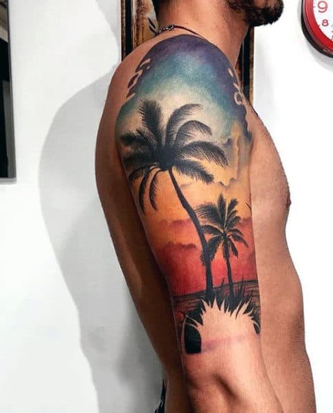 Palm Tree Beach Tattoo Ideas For Guys On Arm