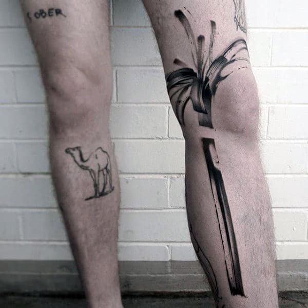 Palm Tree Brush Stroke Mens Leg Tattoo