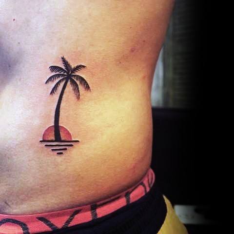Palm Tree With Sunset Guys Simple Rib Cage Side Tattoos