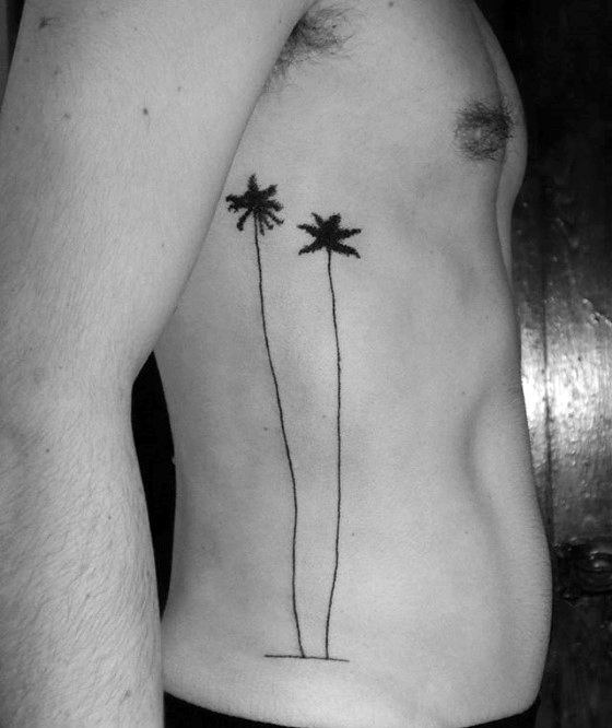 Palm Trees Awesome Simple Guys Rib Cage Side Tattoo