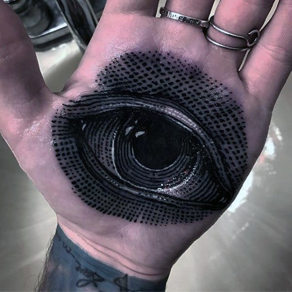 Palm Unique Hand Mens Eye Dotwork Tattoos