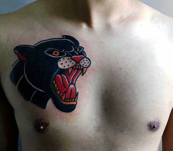 Panther Face Tattoo For Men On Chest