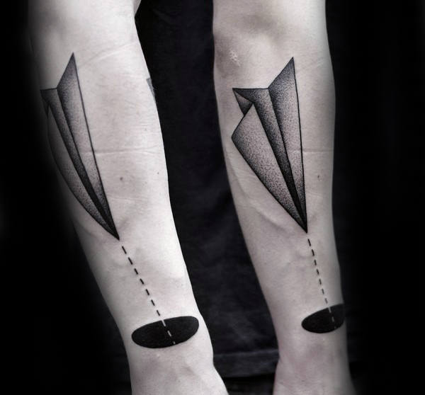 Paper Airplane And Black Hole Mens Forearm Tattoos