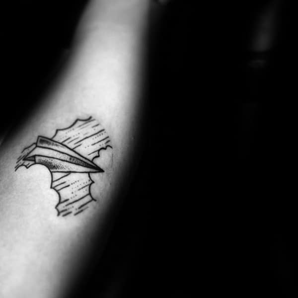 Paper Airplane Flying Through Clouds Small Circle Tattoos For Guys