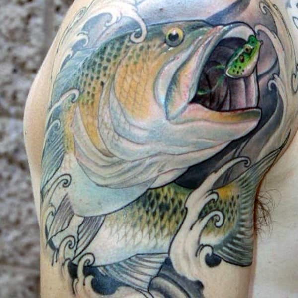 Pastel Ocean Bass Artistic Shoulder Tattoo On Man