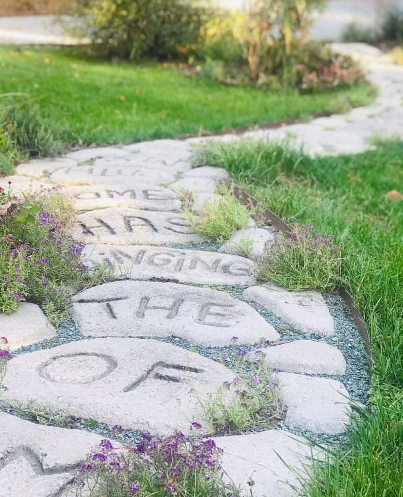 stone garden path with words