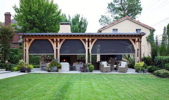 large patio pergola roof with shades