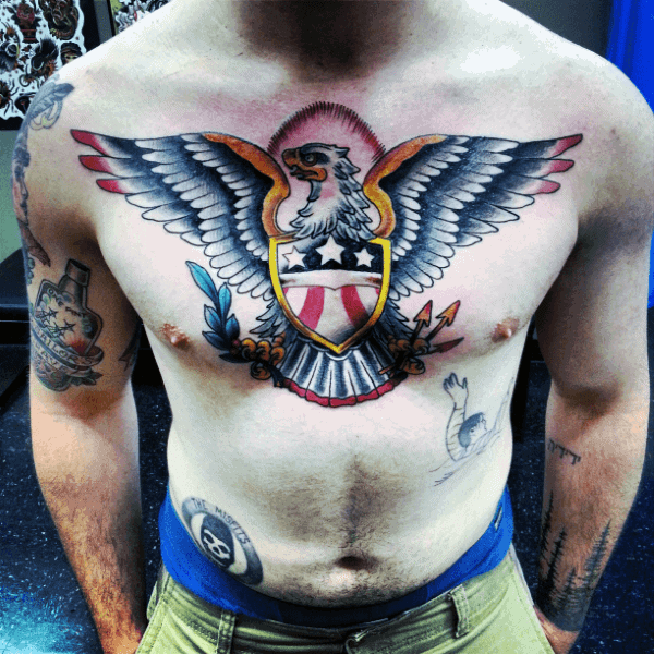 Patriotic Mens Old School Traditional Chest Tattoos