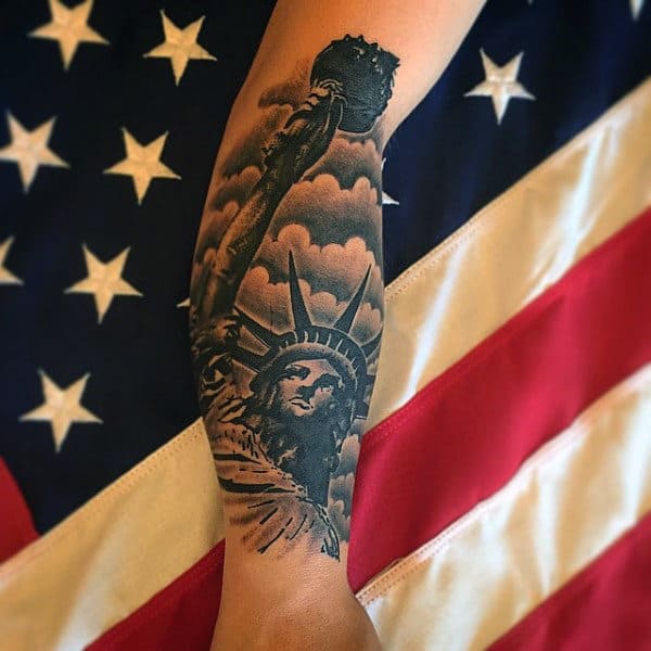 Patriotic Statue Of Liberty Mens Tattoo Design