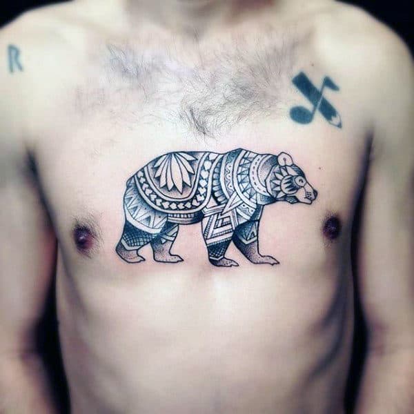 Pattern California Bear Mens Chest Tattoo Designs