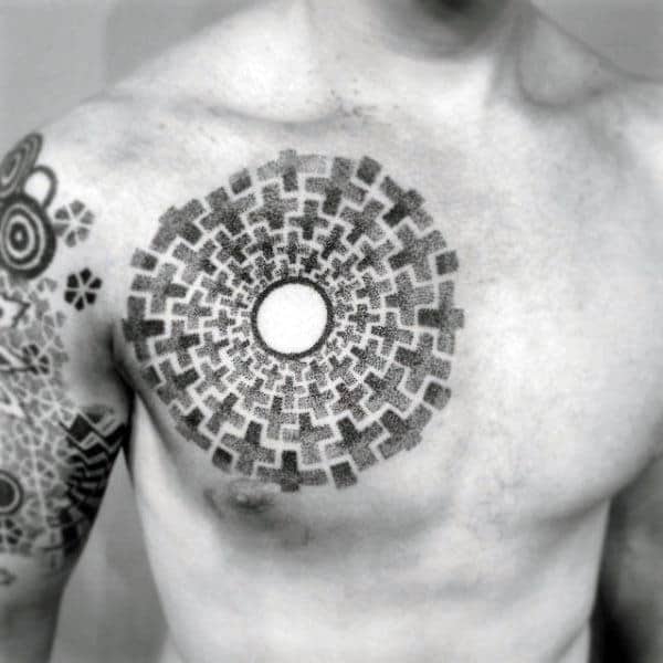 Pattern Circle Guys Pointillism Chest Tattoo