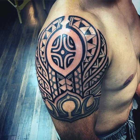 Pattern Guys Polynesian Tribal Tattoo On Arm