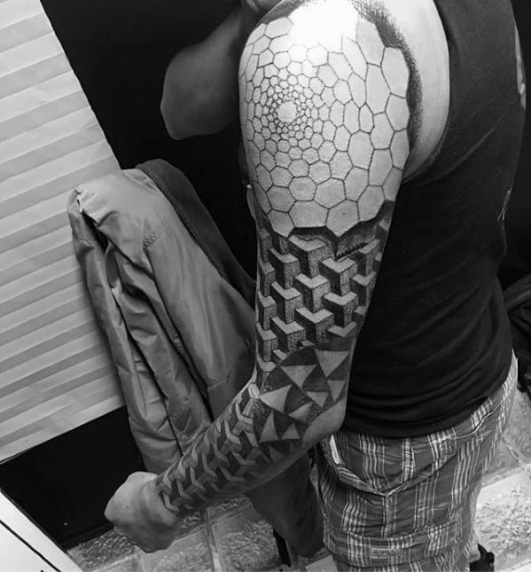 Pattern Male 3d Geometric Sleeve Tattoo