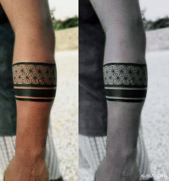 Pattern Male Black Band Tattoo On Forearm