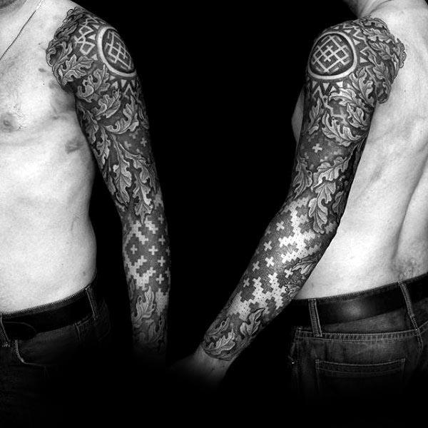 Pattern Oak Leaves Cool Guys Arm Tattoo