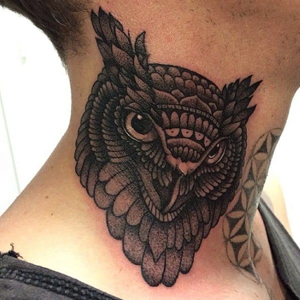 Pattern Ornate Owl Neck Guys Tattoos