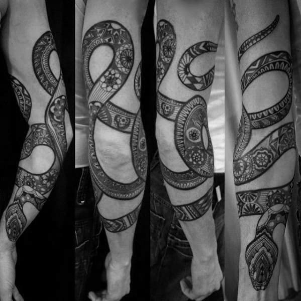 Pattern Ornate Tribal Snake Mens Full Arm Tattoo Designs