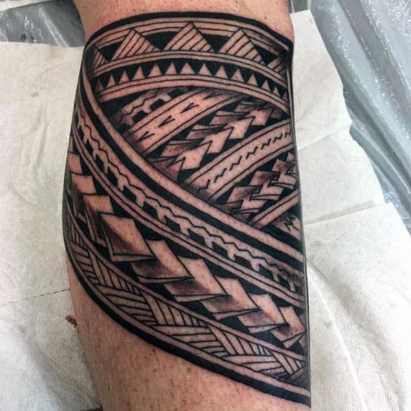 Pattern Polynesian Tribal Guys Leg Tattoo Ideas