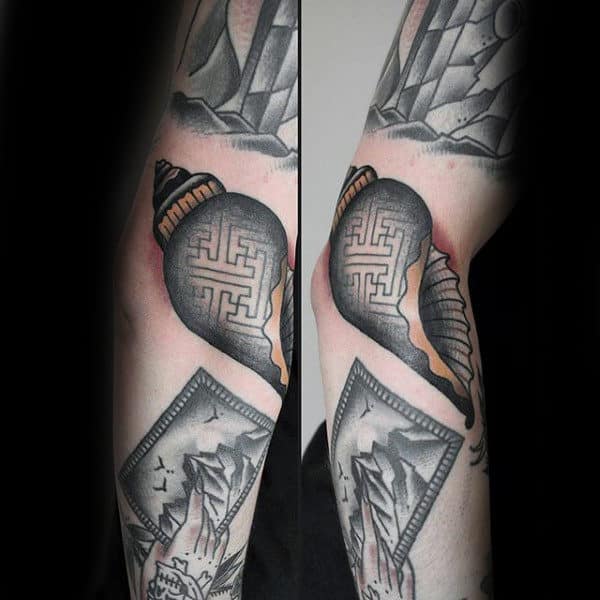 Pattern Seashell Mens Arm Tattoo